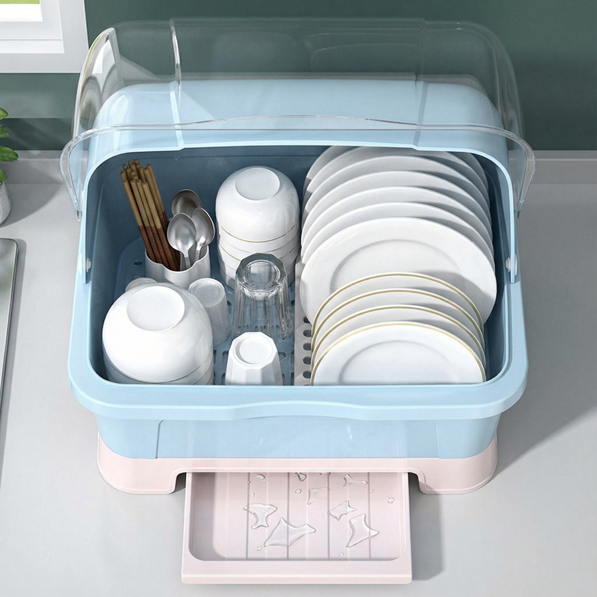 装碗筷收纳盒带沥水放碗箱碗碟