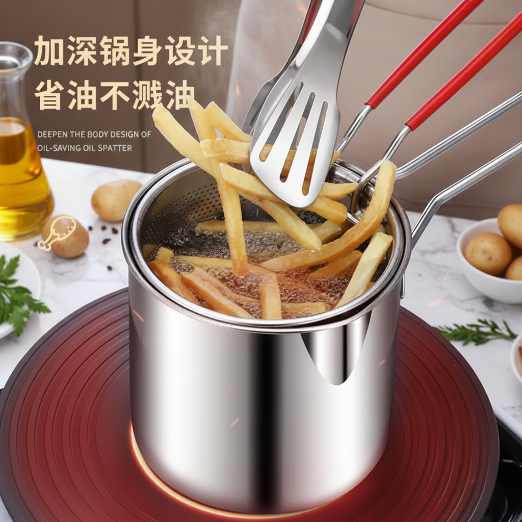 不锈钢家用油炸锅多功能小炸锅