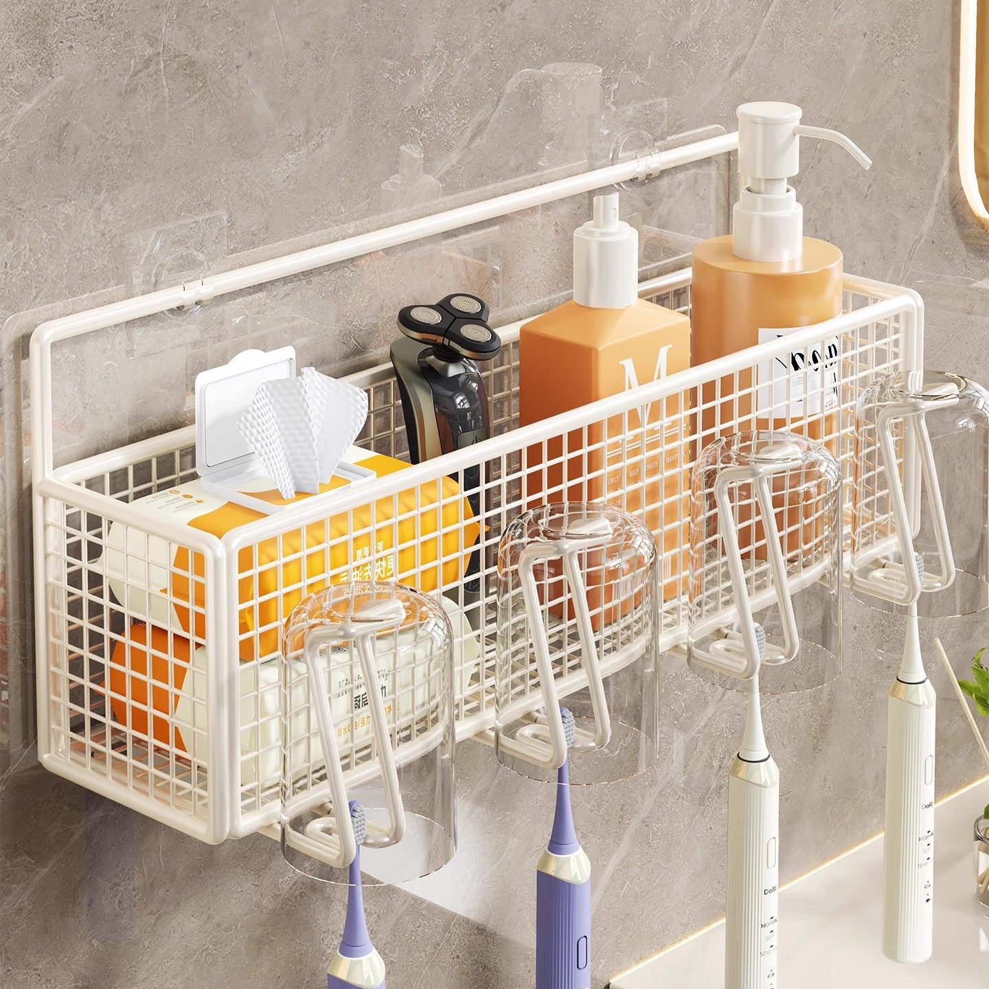 牙刷置物架牙膏防尘卫生间壁挂式免打孔牙缸漱口杯洗漱用品收纳架,家庭/个人清洁工具,智能牙刷架,淘宝优惠券,粉丝福利购,淘宝优惠卷