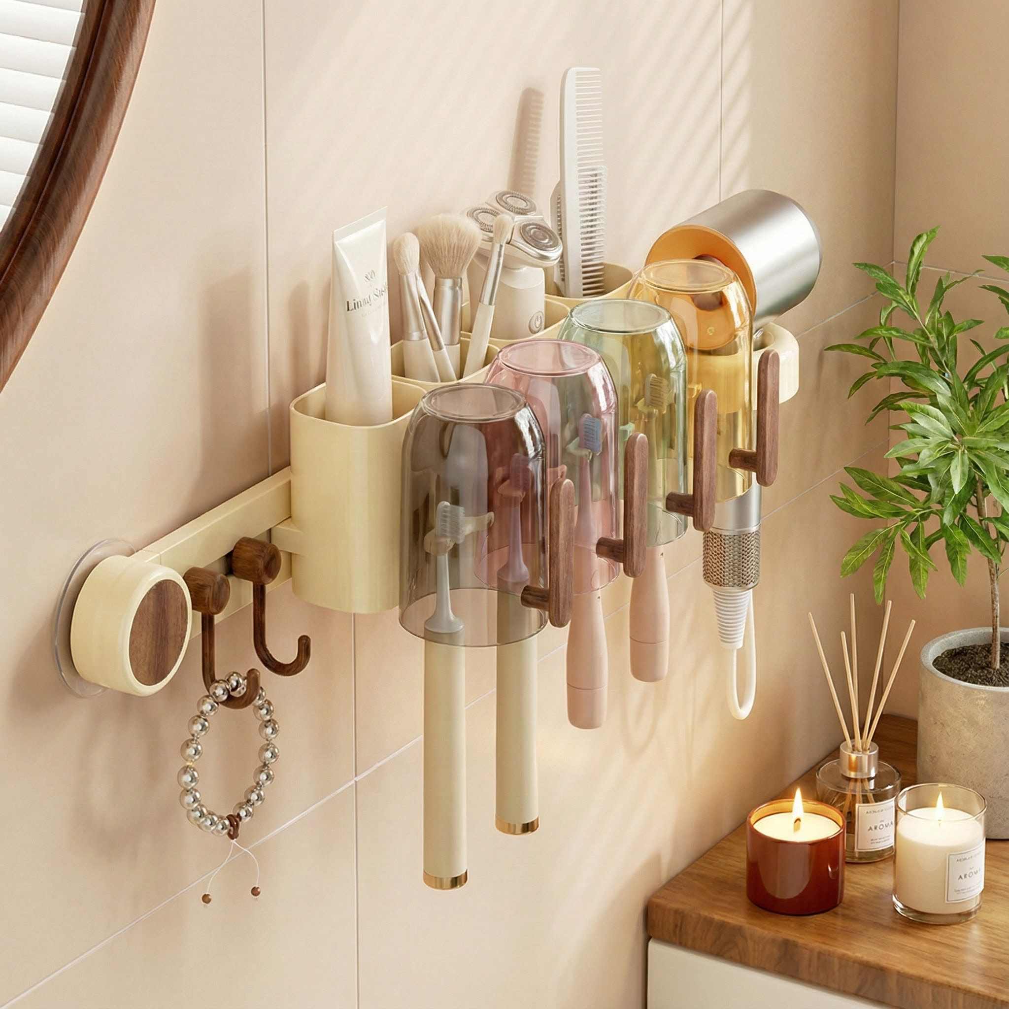 吸盘牙刷置物架免打孔吹风机支架牙刷架壁挂式牙杯架牙刷杯收纳架,家庭/个人清洁工具,智能牙刷架,淘宝优惠券,粉丝福利购,淘宝优惠卷