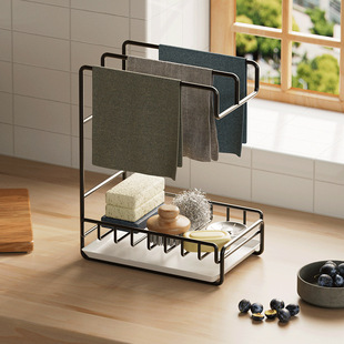 抹布沥水架厨房毛巾收纳挂架壁挂式的置物用品免打孔晾杆架子碳钢