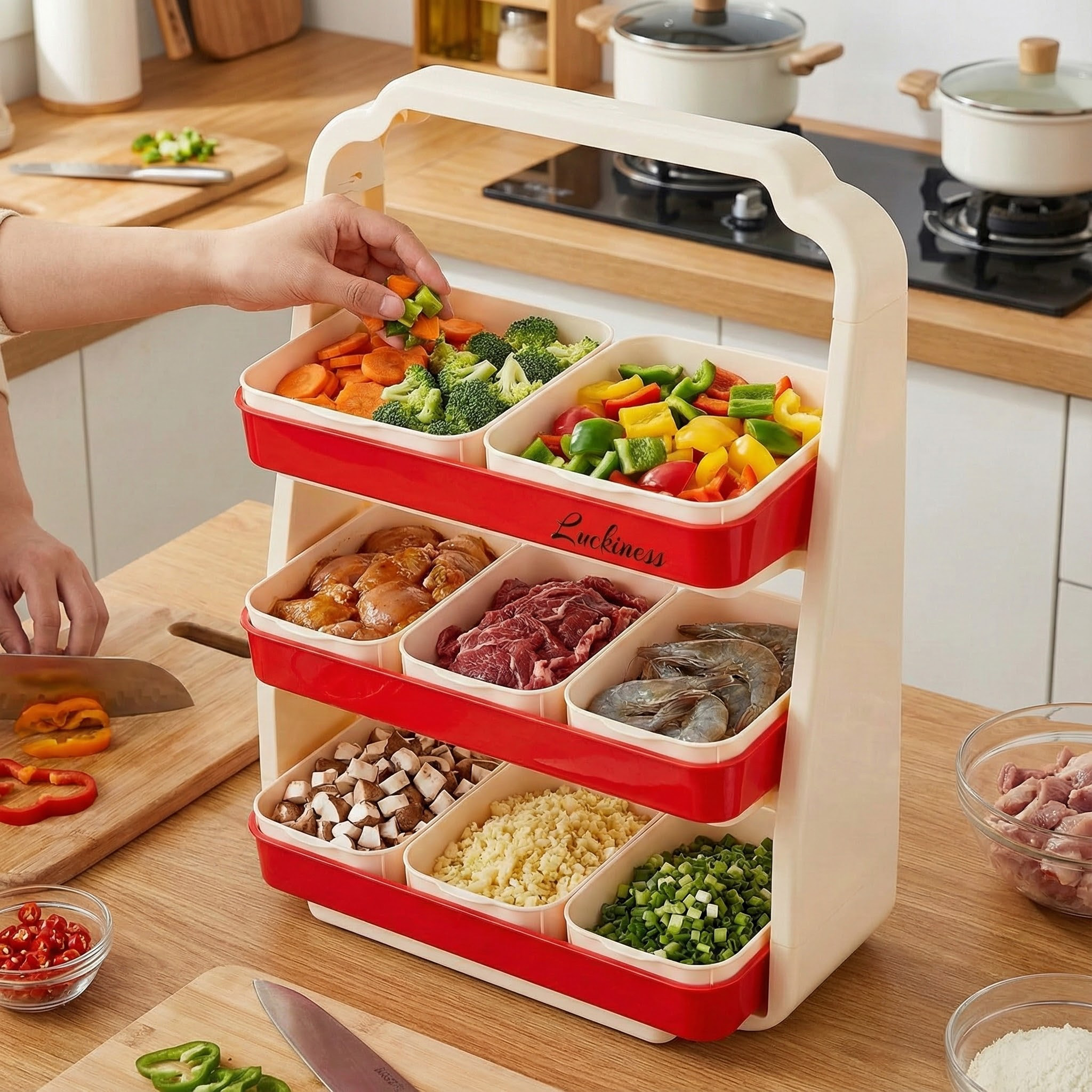 居家家火锅多层分格配菜盘备菜神器厨房家用水果盘零食收纳置物架,厨房/烹饪用具,配菜/备菜盘,淘宝优惠券,粉丝福利购,淘宝优惠卷