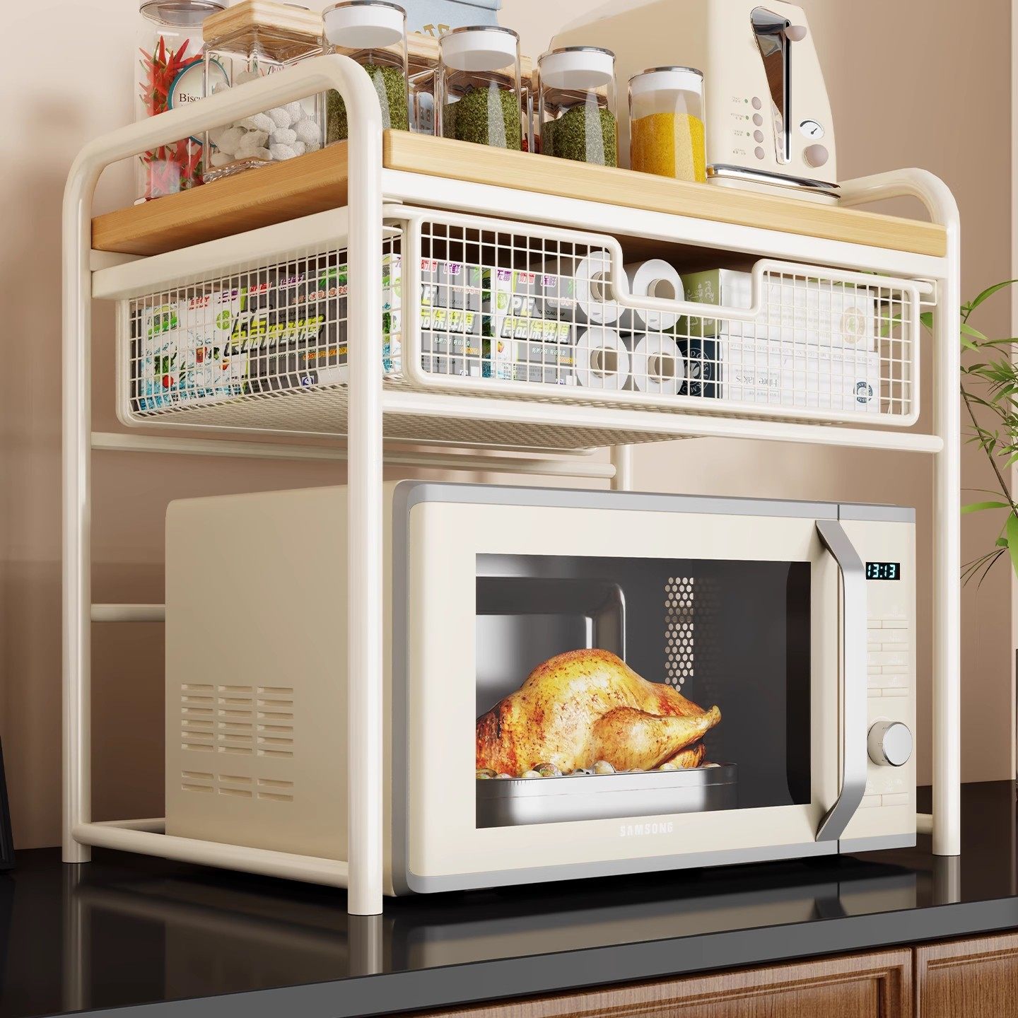 微波炉置物架家用台面桌面双层电饭煲烤箱调味料收纳柜厨房分层框,厨房/烹饪用具,微波炉置物架,淘宝优惠券,粉丝福利购,淘宝优惠卷