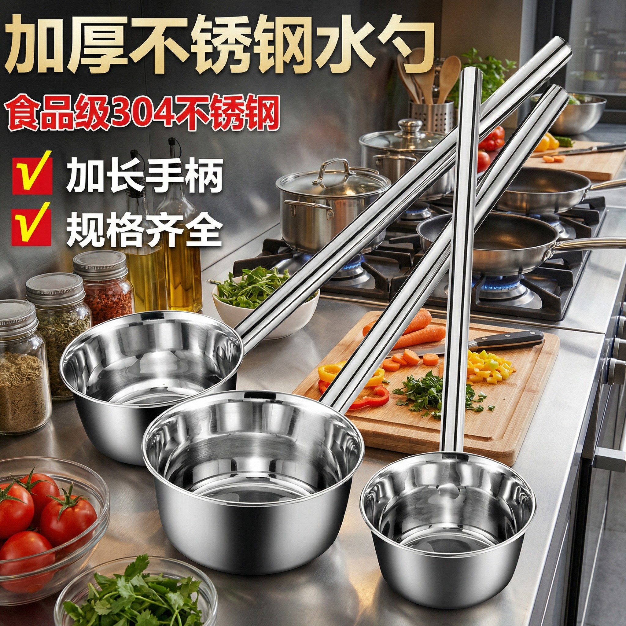 不锈钢水瓢商用长柄厨具水勺家用日用餐厨餐饮大汤勺厨具用品大全,厨房/烹饪用具,水舀/水瓢,淘宝优惠券,粉丝福利购,淘宝优惠卷