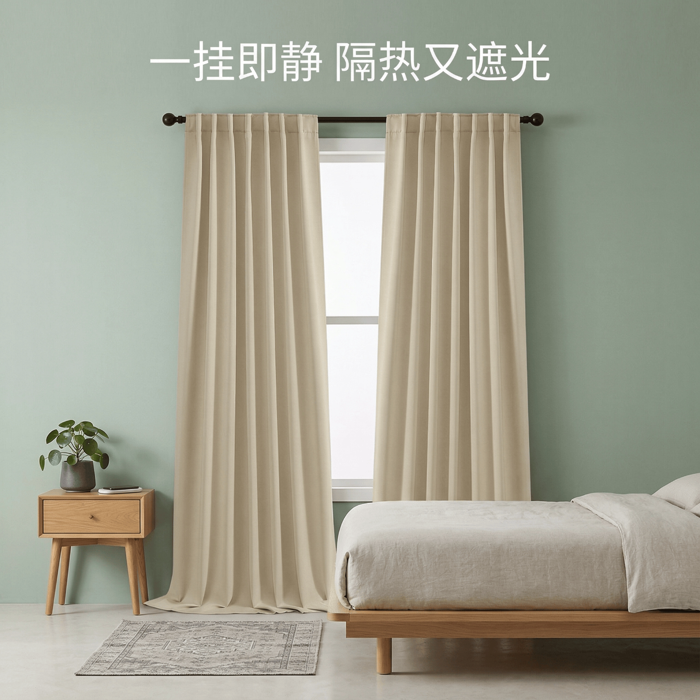 窗帘布遮光穿杆式免打孔家用卧室图片