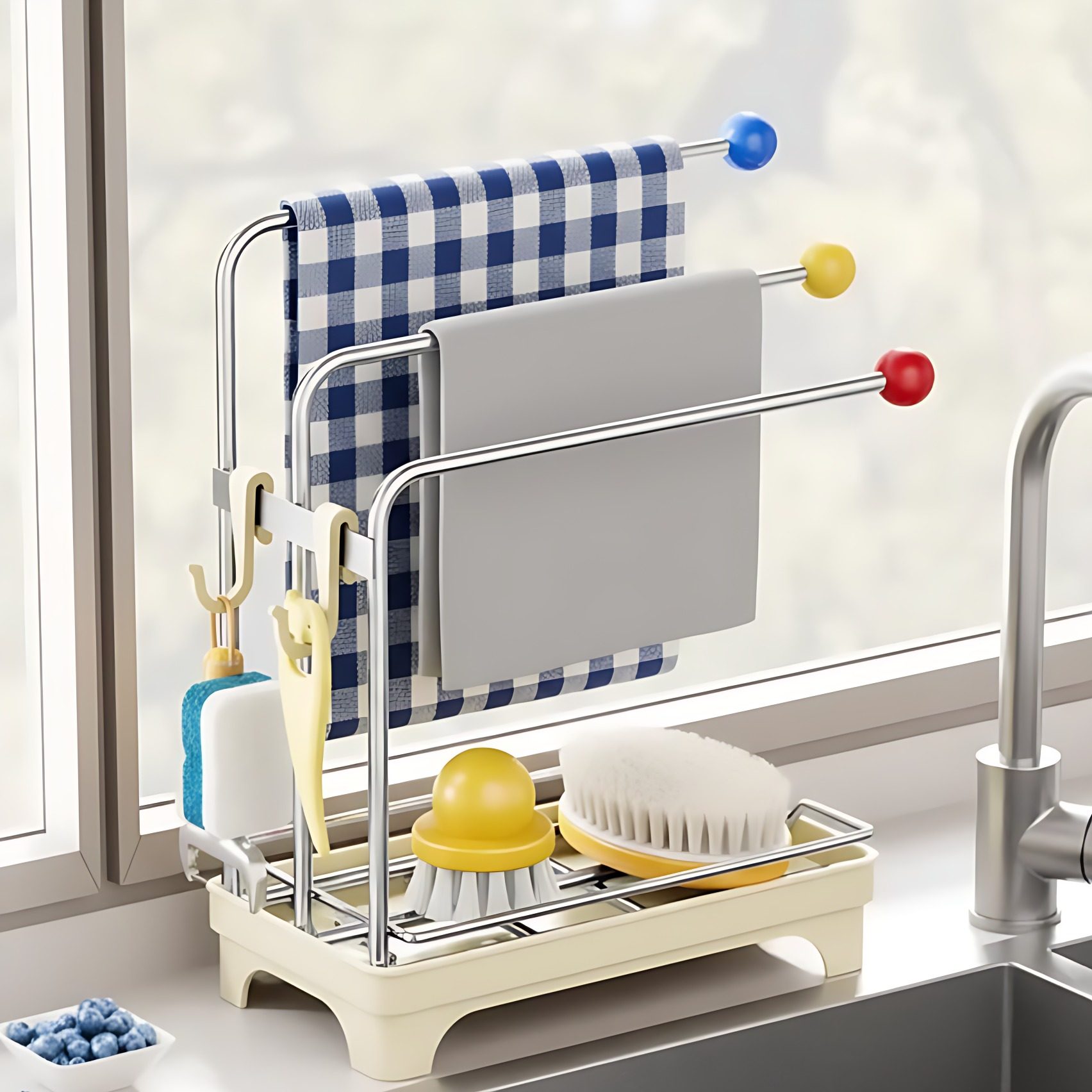 多巴胺不锈钢厨房抹布沥水架台面水槽洗碗布海绵多功能收纳架子具,厨房/烹饪用具,抹布架/厨房清洁收纳架,淘宝优惠券,粉丝福利购,淘宝优惠卷