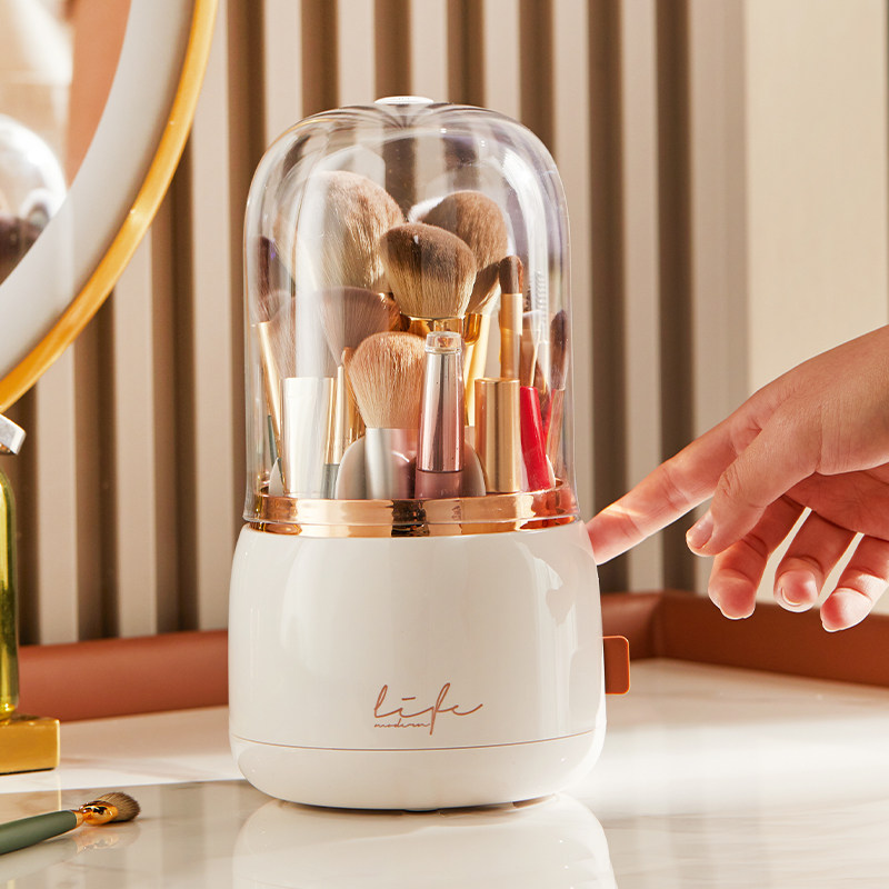 化妆刷收纳筒旋转带盖子防尘口红一体收纳盒透明高颜值收纳桶置物