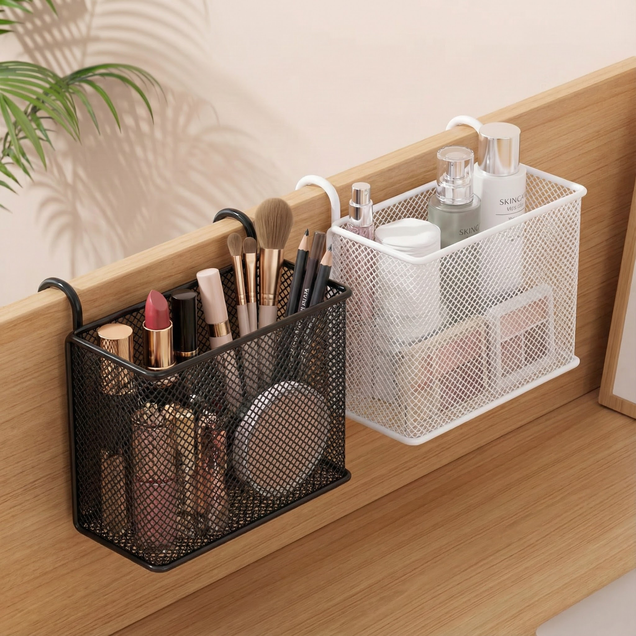 新款悬挂式笔筒办公室桌面挂篮挂钩收纳盒金属大容量隔板屏风工位