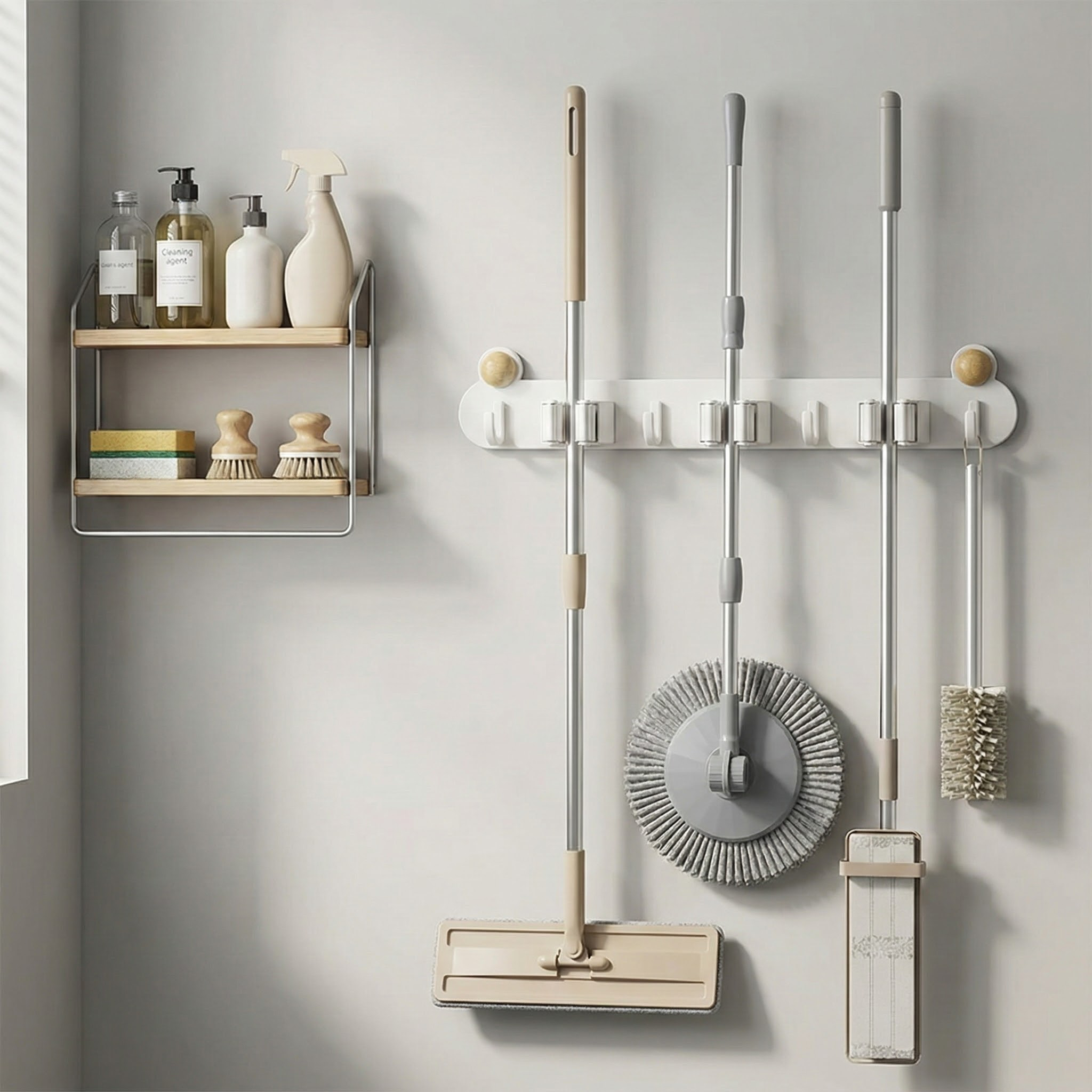 壁挂拖把架免打孔浴室卫生间拖把收纳挂架阳台多功能家用抹布挂钩,厨房/烹饪用具,抹布架/厨房清洁收纳架,淘宝优惠券,粉丝福利购,淘宝优惠卷