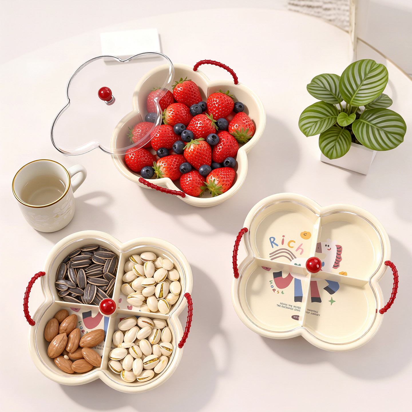 2026新年四宫格干果盘高颜值客厅茶几家用零食糖果坚果瓜子盒带盖,餐饮具,果盆/果盘/果篮,淘宝优惠券,粉丝福利购,淘宝优惠卷