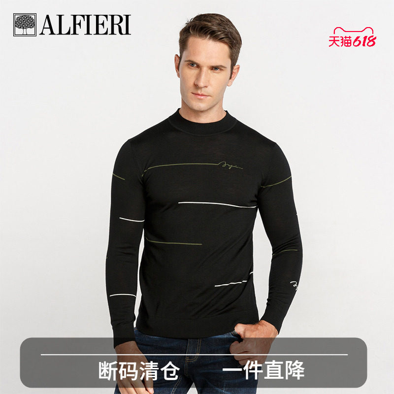 秋季嵌花条纹时尚圆领男士羊毛衫图片