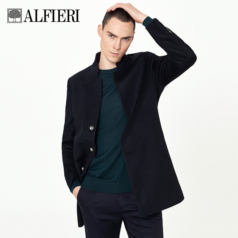 中年男士外套春秋季羊毛中长款立领中老年毛呢夹克衫40爸爸装50岁