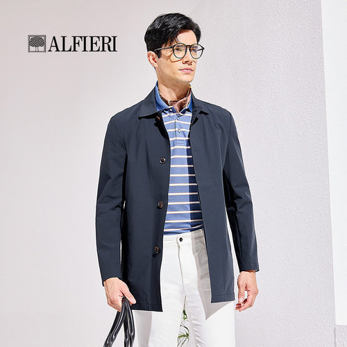 Alfieriamp翻领钮扣风衣