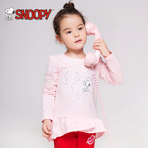snoopy 史努比 女童长袖荷叶摆打底衫 优惠券折后￥39包邮（￥89-50） 2色可选