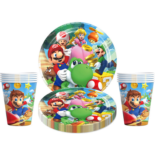 Mario超级马里奥兄弟生日派对杯子盘子蛋糕碟户外野餐一次性餐具