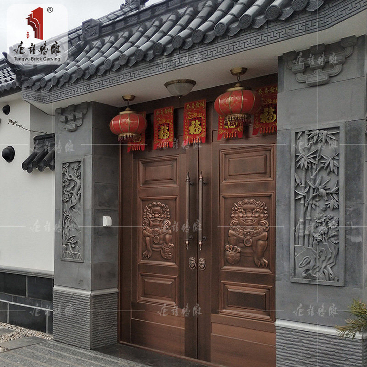 唐语砖雕斗拱仿古徽派门头雕花图片