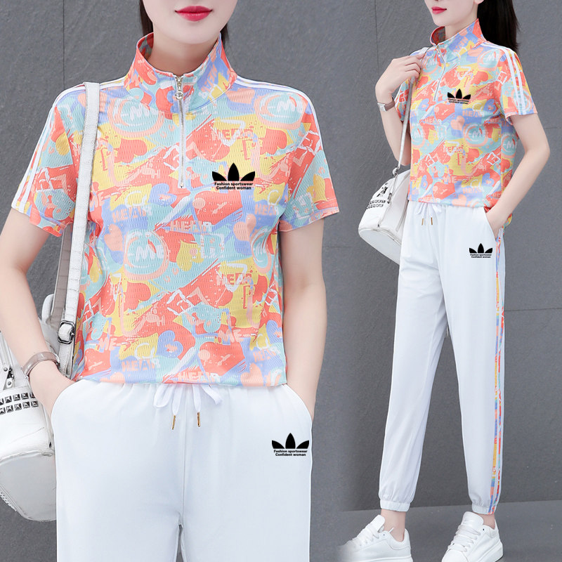 运动三叶草速干薄款时尚运动服套装女2026夏季新款休闲减龄两件套