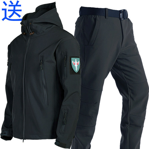 户外鲨鱼皮软壳冲锋衣套装男秋冬