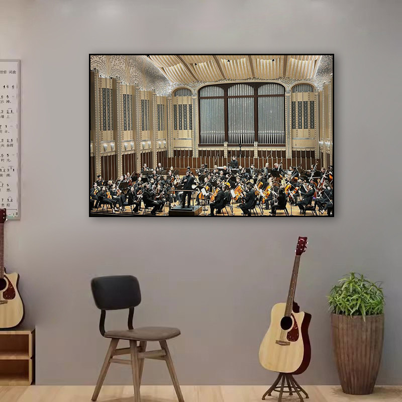 古典交响乐乐团装饰画音乐餐厅琴房教室背景墙挂画乐器演奏会壁画