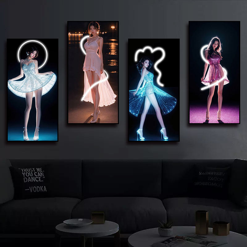 美女酒吧发光装饰LED灯画网红小酒馆清吧氛围布置壁画夜店KTV挂画