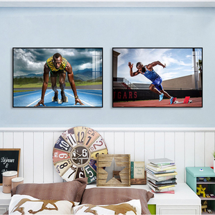 田径运动员装饰画博尔特短跑名将宿舍海报壁画育馆田径运动场挂画