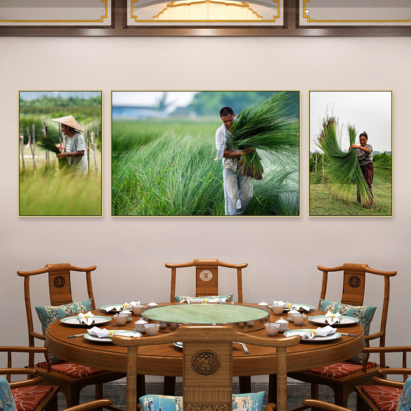 农耕文化装饰画农家乐饭店包厢乡村风景放牛耕田挂画农民劳作壁画