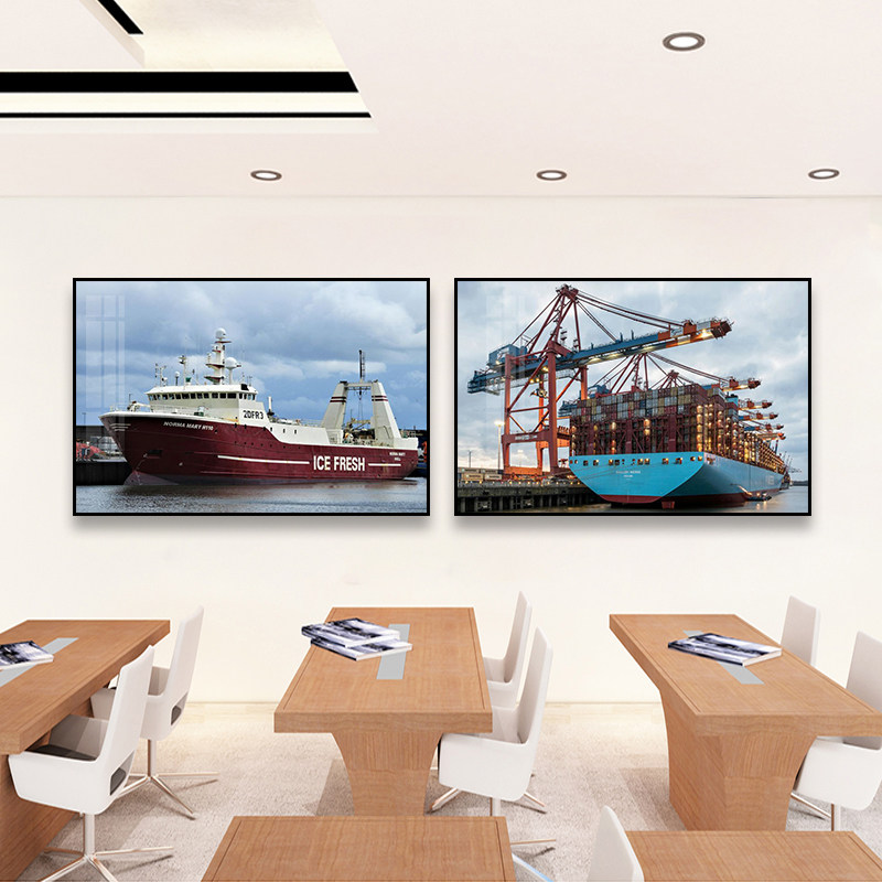 轮船物流港口集装箱装饰画海运物流公司挂画贸易公司办公室墙壁画