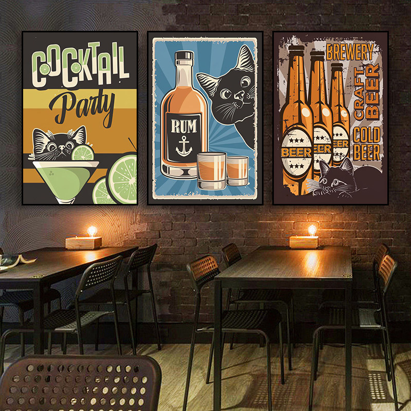 恶搞猫咪装饰画酒吧啤酒威士忌挂画私人电影院咖啡店音乐乐器壁画