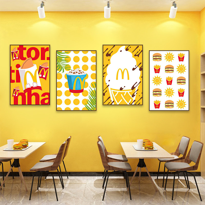 汉堡店装饰画麦当劳炸鸡薯条创意美食挂画奶茶小吃店可乐雪糕壁画