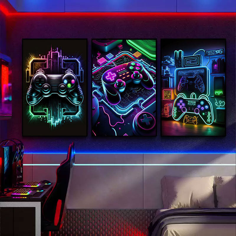 游戏机装饰画网吧电竞房霓虹灯手柄led发光挂画电玩店潮流壁画