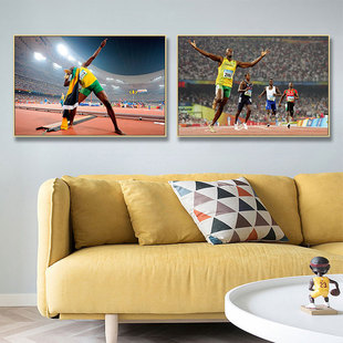 博尔特挂画田径体育明星人物海报装饰画跑步运动宣传健身房壁画