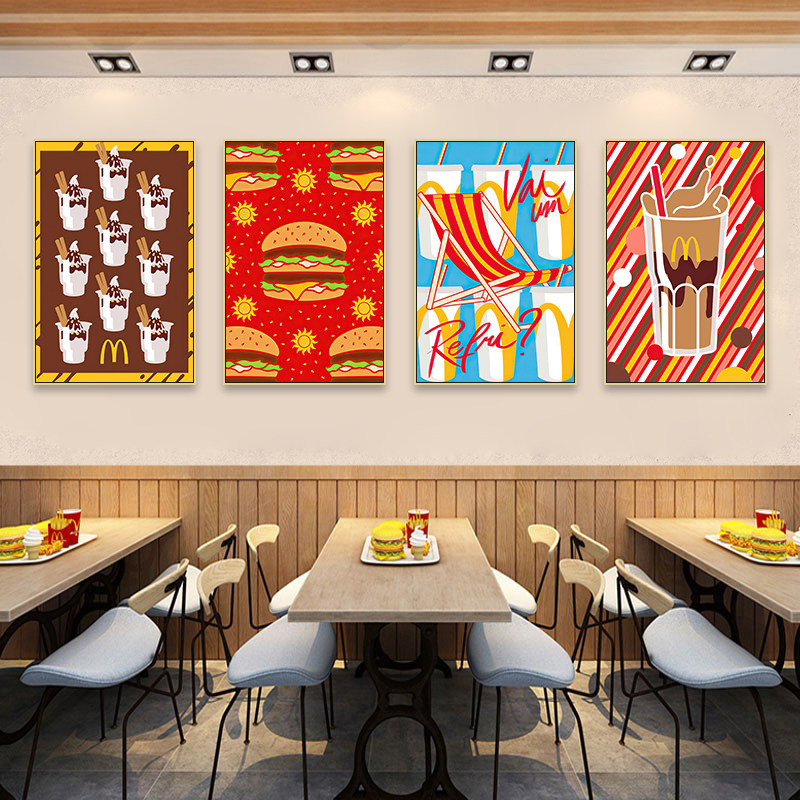 汉堡店装饰画麦当劳炸鸡薯条创意美食挂画奶茶小吃店可乐雪糕壁画