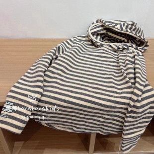 韩国童装男童条纹连帽卫衣2025秋季儿童打底衫女童中大童长袖T恤