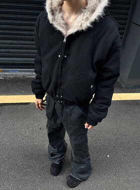 美式复古cleanfit毛领棉服夹克男冬季潮牌宽松休闲加厚工装外套潮