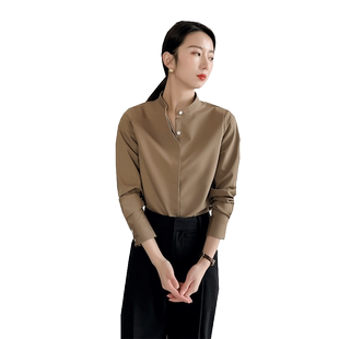 春季法式立领衬衫女长袖气质高级感极简风干练正肩通勤美拉德上衣