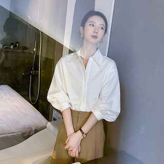 2025新款七分袖衬衫女时尚夏款宽松灯笼袖高级感polo职业中袖上衣