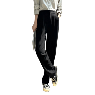 黑色窄版西装阔腿裤女秋季高腰显瘦长裤垂感职业西裤高级直筒裤子