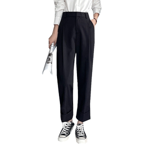 黑色西装裤女春2026新款韩版高腰显瘦烟管宽松职业通勤九分直筒裤