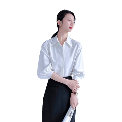 通勤风半袖灯笼袖衬衫显瘦