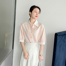 粉色衬衫女高级感2025新款休闲宽松韩版落肩半袖设计感小众上衣夏