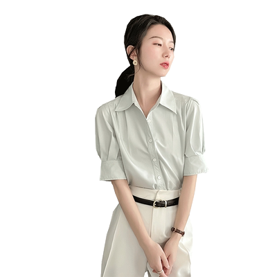短袖衬衫浅绿色高级感洋气