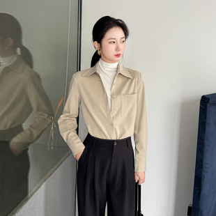 2025新款 女叠穿内搭轻奢高级感职业正肩加厚秋冬打底衬衣 磨毛衬衫