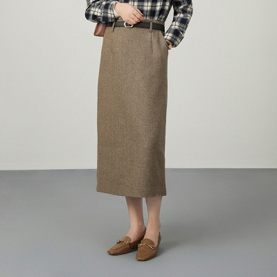 百搭直筒过膝羊毛半身裙