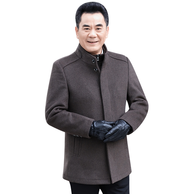 中年男装羊毛呢子夹克男士休闲上衣厚立领中老年人爸爸秋冬季外套