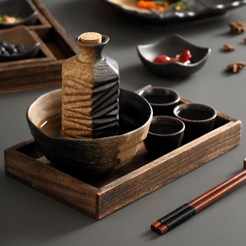 日式酒壶陶瓷套装托盘复古餐具图片