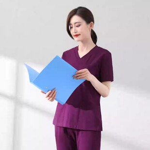 高端弹力棉洗手衣医生护士月子中心口腔分体套装短袖女ICU工作服