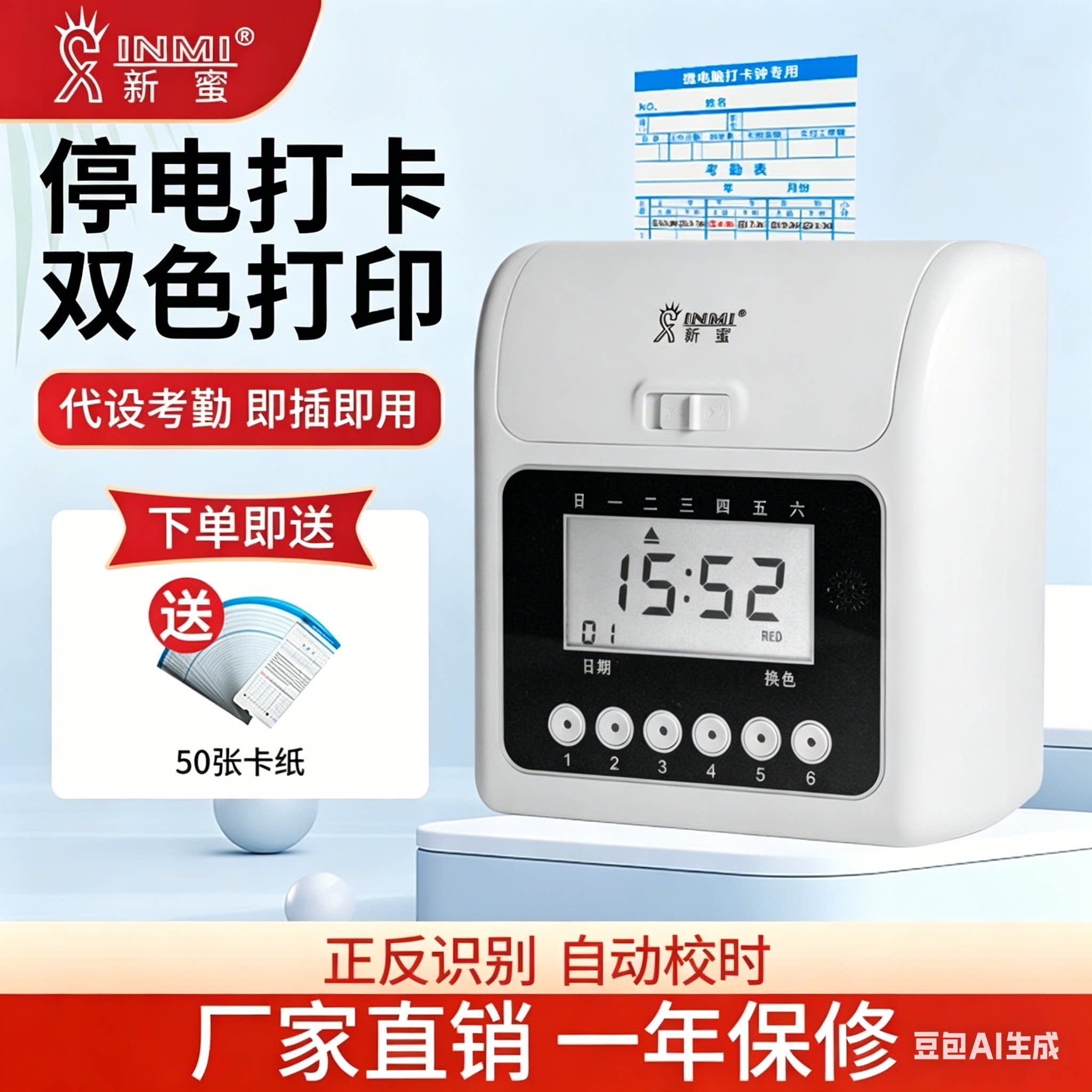 新密S-158打卡机考勤机纸卡式卡钟公司员工上下班出勤打卡签到机纸质插卡微电脑智能识别