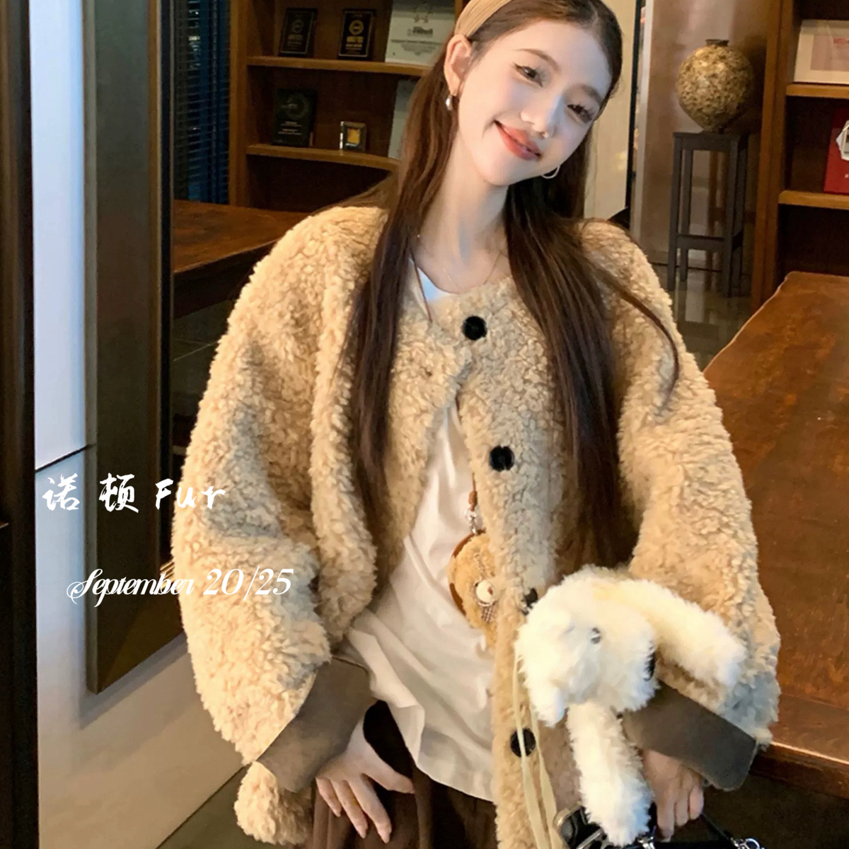 童心家排扣颗粒宽松设计感百搭羊毛外套含100羊毛YS1-W1-LZ360