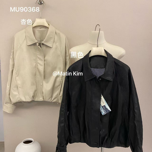 26年秋上新韩系松弛感翻领宽松皮衣MU90368