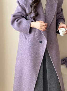 童心款～韩版阔版宽松休闲双面羊毛外套(配腰带)（含100羊毛）B60